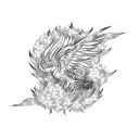 A mythical phoenix rising from a forest engulfed in flames tattoo design idea