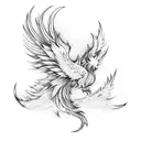 A mythical phoenix rising from a forest engulfed in flames tattoo design idea