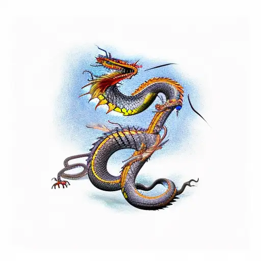dragon snake eating a crow worms coming out of the crows mouth tattoo design idea