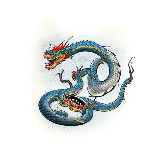 dragon snake eating a crow worms coming out of the crows mouth tattoo design idea