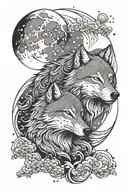 moon and wolf in japanese style tattoo design idea