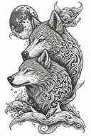 moon and wolf in japanese style tattoo design idea