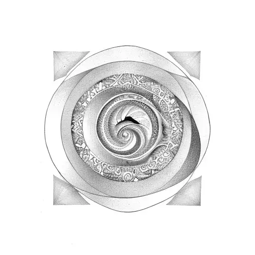 geometric spiral with two seagulls tattoo design idea