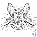 written "m g a p m" in cursive with an angel tattoo design idea