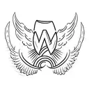 written "m g a p m" in cursive with an angel tattoo design idea
