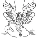 written "m g a p m" in cursive with an angel tattoo design idea