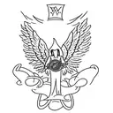 written "m g a p m" in cursive with an angel tattoo design idea