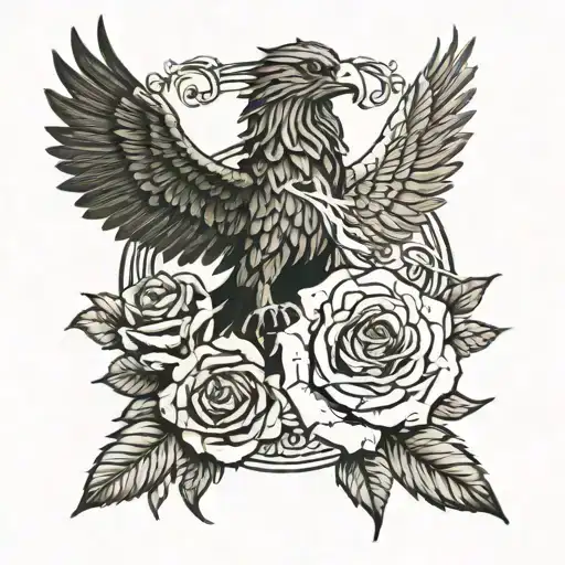 Snake,lion and eagle wing with roses intertwined within tattoo design idea