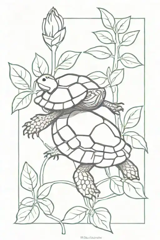 plant outgrowing a box turtle tattoo design idea