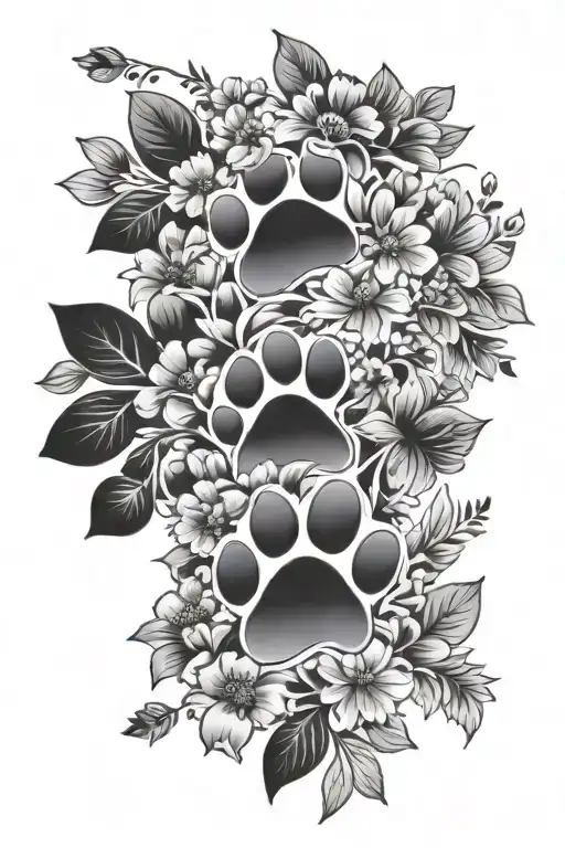 floral dog paw prints tattoo design idea