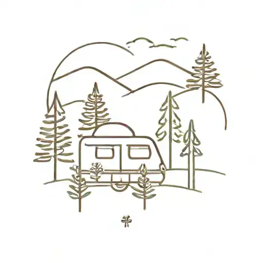tiny caravan pine trees wild flowers   tattoo design idea