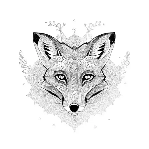 Fox surrounded by intricate mandala patterns tattoo design idea