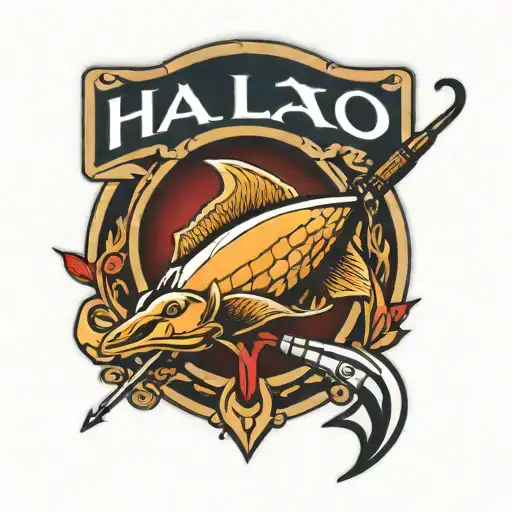 halo game logo , fishing hook intertwined tattoo design idea