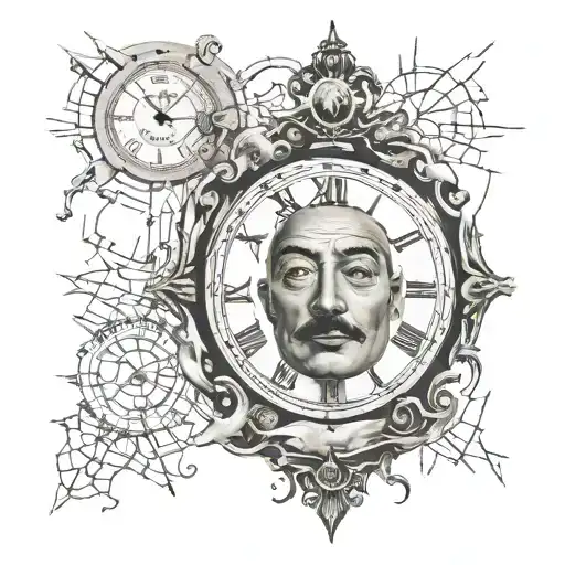 Dalí clock melting but face is map of world tattoo design idea