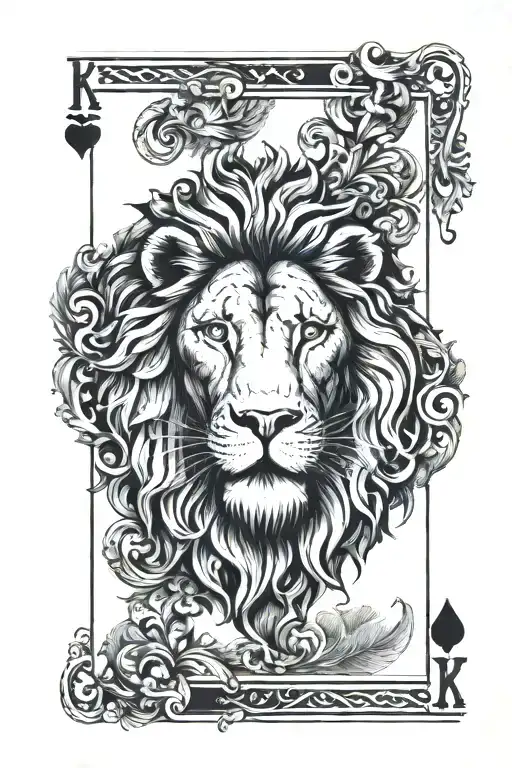 playing cards with roman numerals and lion roaring tattoo design idea