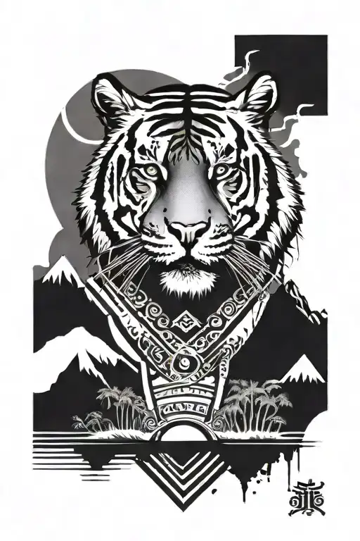 Tiger with Table Mountain Scene tattoo design idea