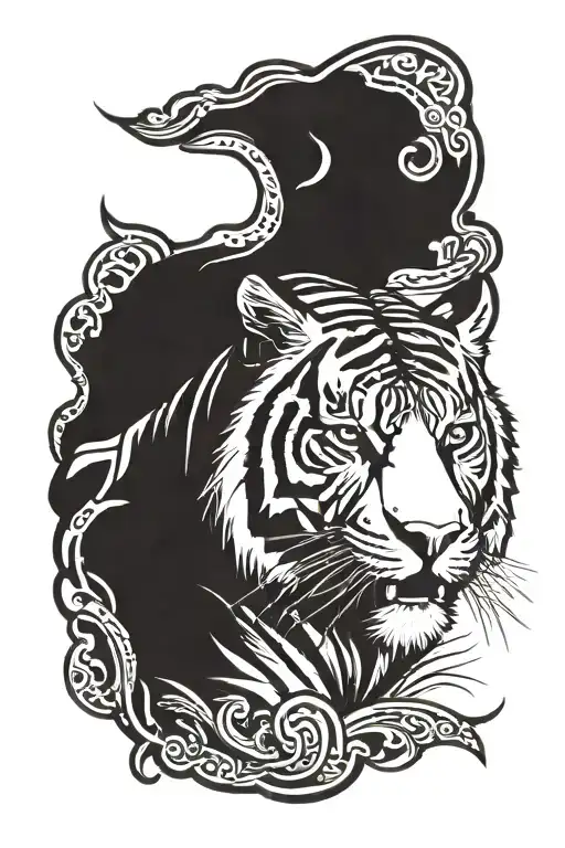 Tiger with Table Mountain in South Africa tattoo design idea