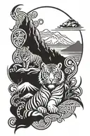 Tiger and Table Mountain Scene tattoo design idea