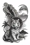 Tiger and Table Mountain Scene tattoo design idea