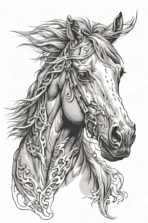 4k Ultra Realistic mustang face, sense of deepness. tattoo design idea
