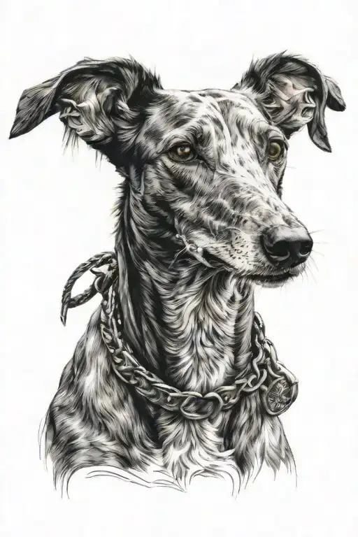 ultra realistic greyhound portrait  tattoo design idea