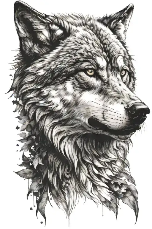 4k Ultra Realistic wolf face, sense of deepness. tattoo design idea