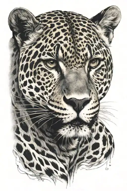 4k Ultra Realistic jaguar face, sense of deepness. tattoo design idea