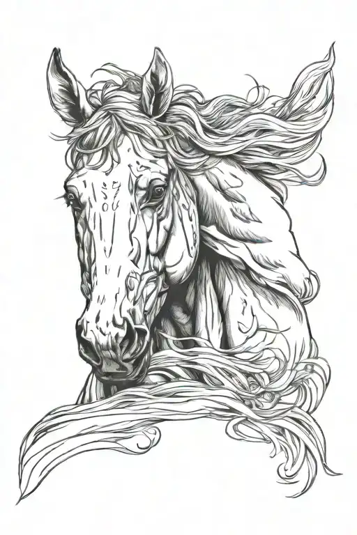 4k Ultra Realistic mustang face, sense of deepness. tattoo design idea