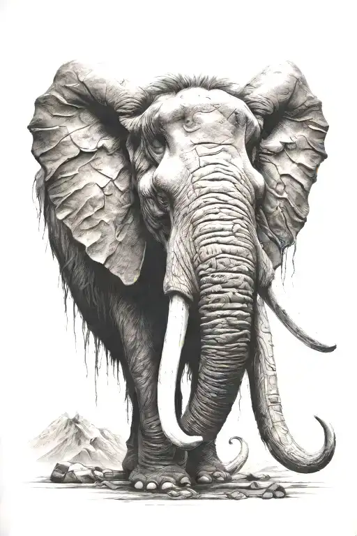 4k Ultra Realistic mammoth face, sense of deepness. tattoo design idea