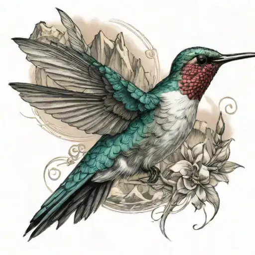  "Hummingbird With A Mountain At The Back And A Graduate Symbol Integrated  tattoo design idea