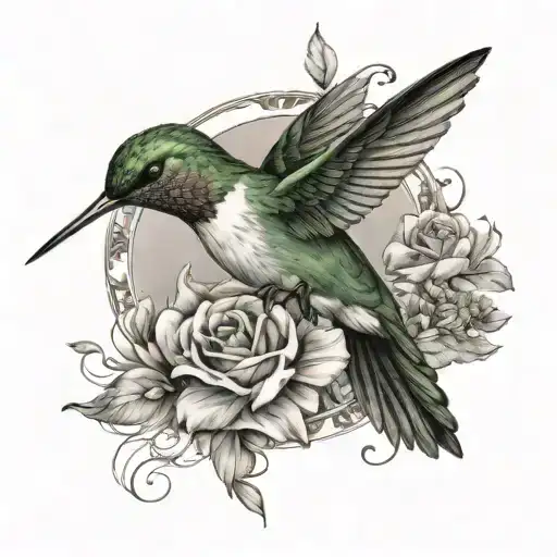 hummingbird with a gratitude symbol integrated around with a sence of deepness tattoo design idea
