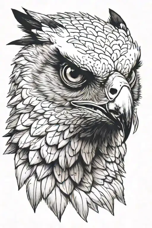 4k Ultra Realistic harpy eagle face, sense of deepness. tattoo design idea