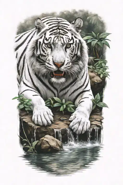 white tiger I a serene environment with water tattoo design idea