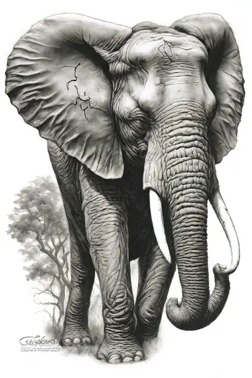 ultra-realistic elephant , sense of deepness tattoo design idea