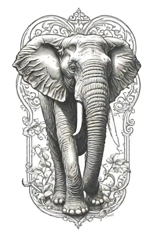 ultra-realistic elephant, sense of deepness tattoo design idea