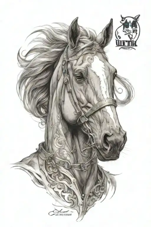4k Ultra Realistic horse face, sense of deepness. tattoo design idea