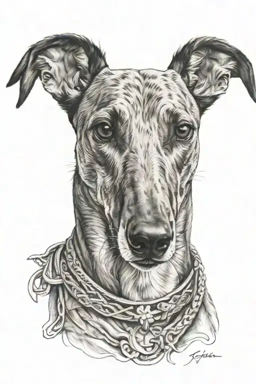 ultra realistic greyhound portrait  tattoo design idea