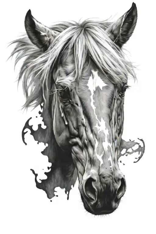 4k Ultra Realistic mustang face, sense of deepness. tattoo design idea