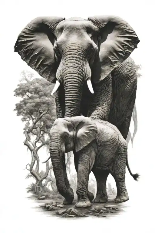 ultra-realistic elephant, sense of deepness tattoo design idea