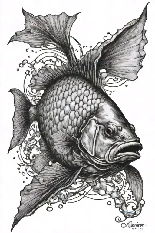 ultra-realistic fish, sense of deepness tattoo design idea