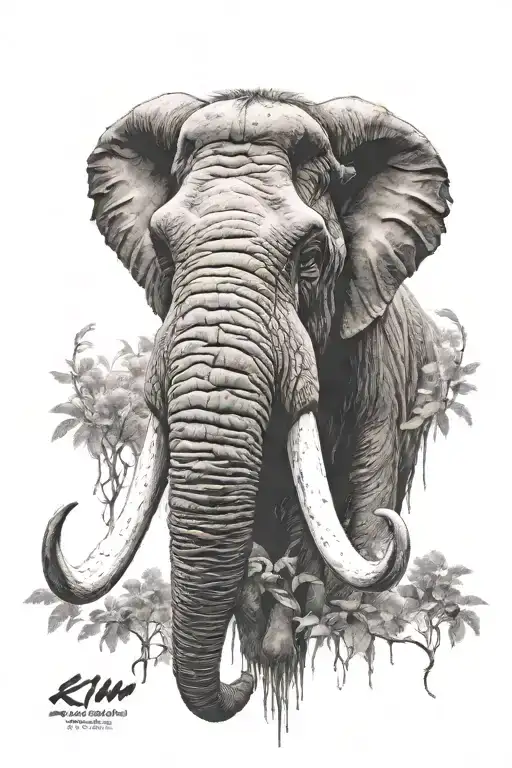 4k Ultra Realistic mammoth face, sense of deepness. tattoo design idea