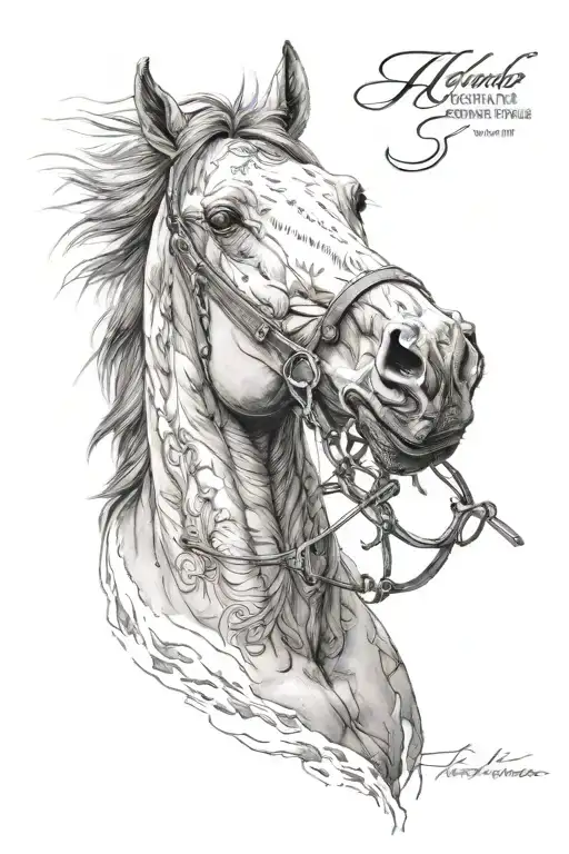 4k Ultra Realistic horse face, sense of deepness. tattoo design idea
