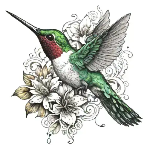 hummingbird with a gratitude symbol integrated around with a sence of deepness tattoo design idea