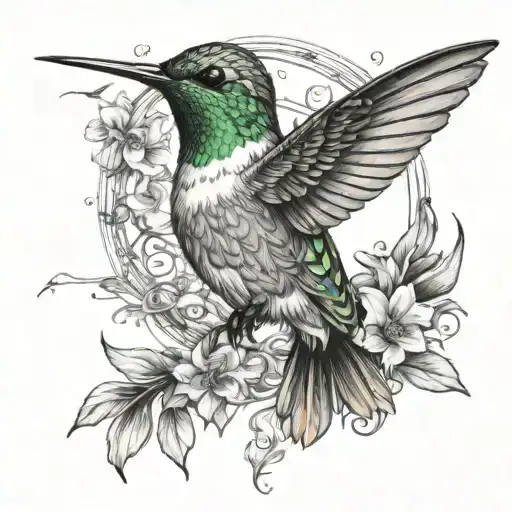 hummingbird with a gratitude symbol integrated around with a sence of deepness tattoo design idea