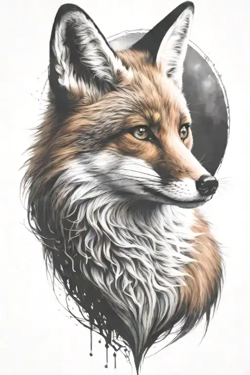 4k Ultra Realistic fox portrait, sense of deepness. tattoo design idea