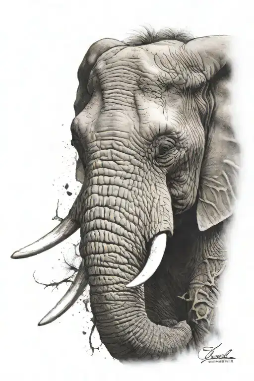 4k Ultra Realistic elephant face, sense of deepness. tattoo design idea