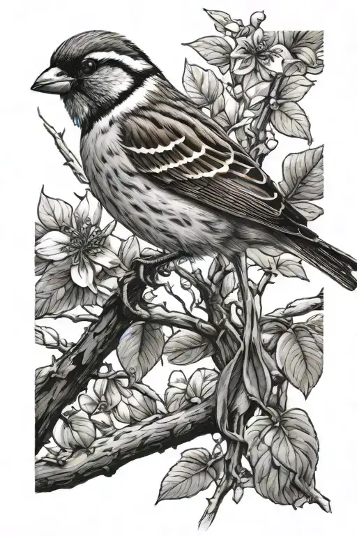 ultra-realistic sparrow, sense of deepness tattoo design idea