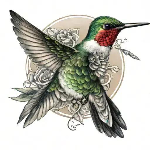 hummingbird with a gratitude symbol integrated around with a sense of deepness, masculine tattoo design idea