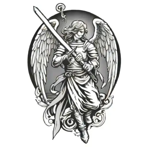 angel holding a sword tattoo design idea