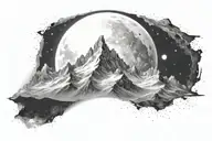 Ultra Realistic White and light Mountains, dark sky, No Frame, With The Moon And Galaxy tattoo design idea